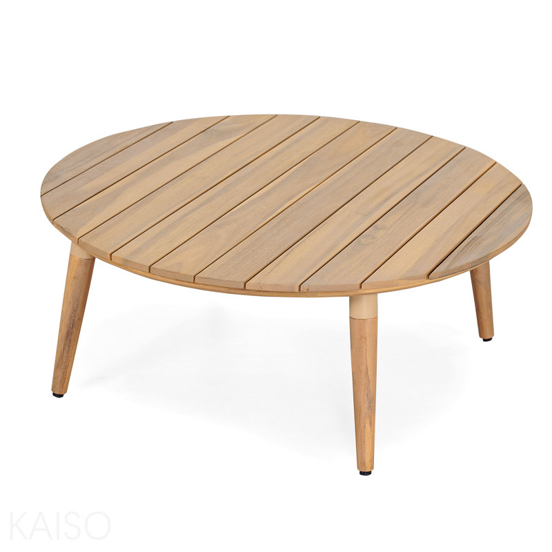 Table basse d'extérieur ronde en bois d'acacia, finition bois naturel