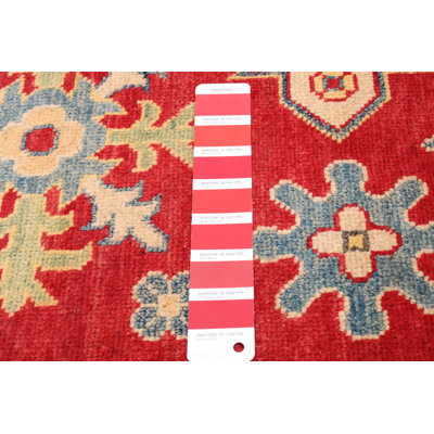 Tapis unique en laine noué à la main 6 pi 7 po x 8 pi 2 po nouvel âge Ivalee en rouge / beige / bleu