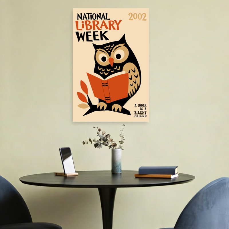 Affiche murale rétro hibou lisant, oiseau rétro rétro hibou, nature automnale, H 24 po x l 16 po