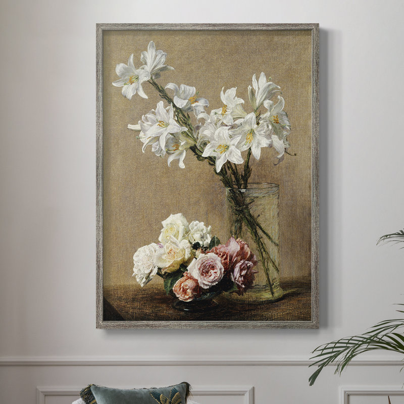 Reproduction florale vintage encadrée «CECL III» - bois massif, H 11 po x l 9 po