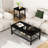 Modern Coffee Table Set of 3, 3-Piece Living Room Coffee Table Set with 2 End Table & 1 Tea Table, Space-Saving Coffee Table with MBF Broad & Metal Frame for Apartment, Black-1875634022