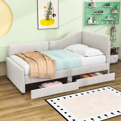 Twin Size L-Shaped Corduroy Daybed with Storage Drawers