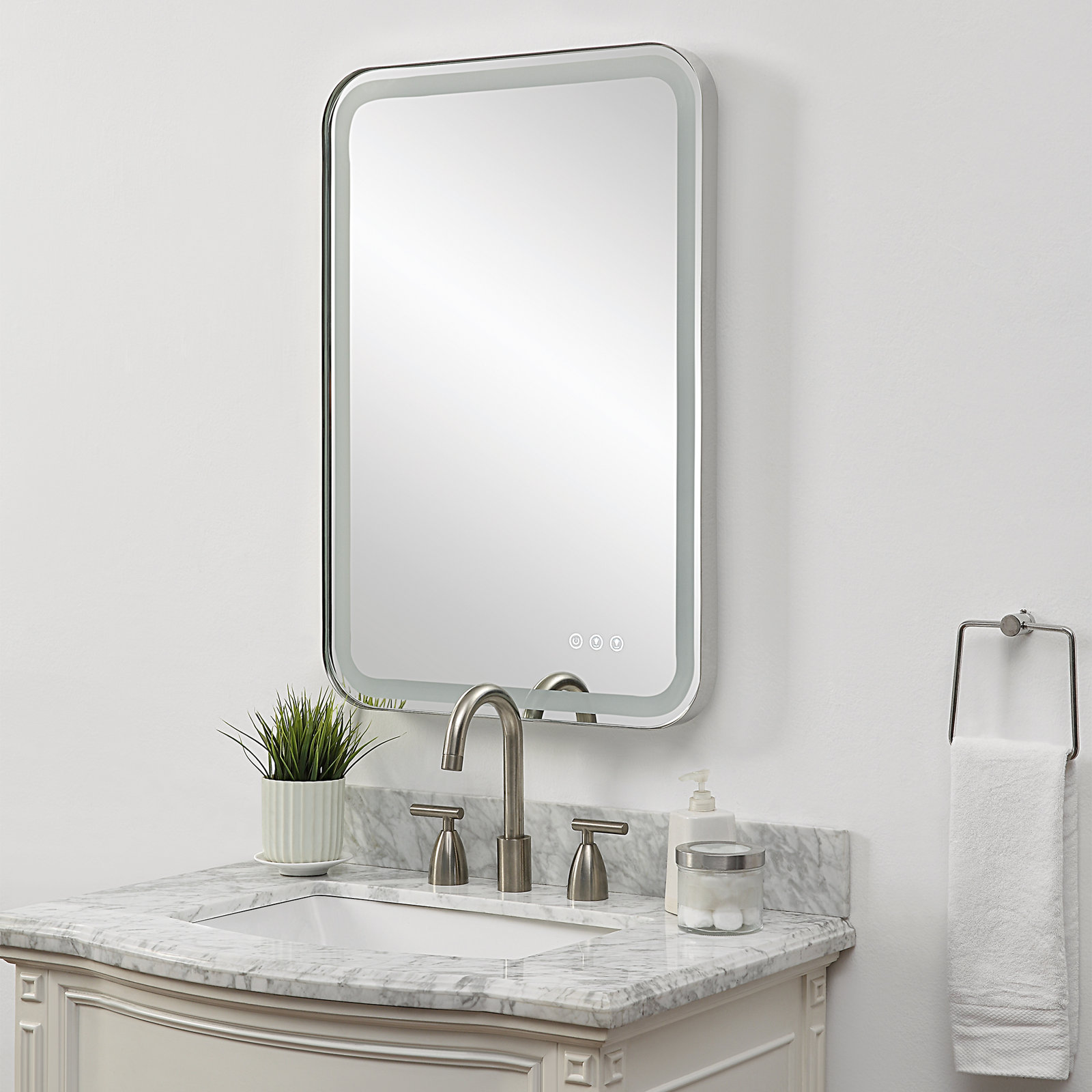 Mattia Lighted Vanity Mirror, Polished Nickel, 32.25" x 22.25