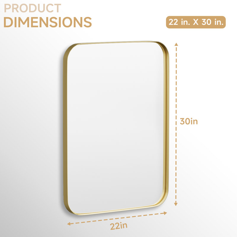 Cozy Design Tempered Glass Framed Wall-Mounted Bathroom Vanity Mirror, 30" x 22", Gold, Rectangle