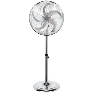 NETTA 16″ Chrome Metal Pedestal Floor Fan with 5 Blades, 3 Speeds & Oscillation, Adjustable Height, Quiet 50W Operation