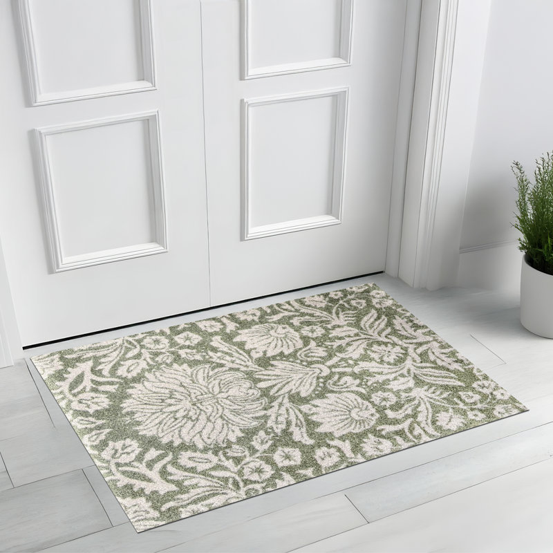 Petit tapis lavable Cornflower Green Tea, L 28 po x L 20 po, Vert, brun clair