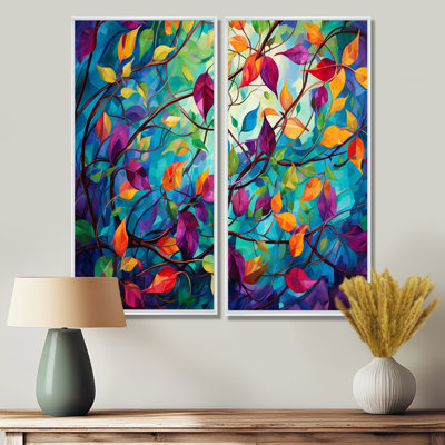 Multicolor Vibrant Vines I - Abstract Botanicals, art mural 2 pièces