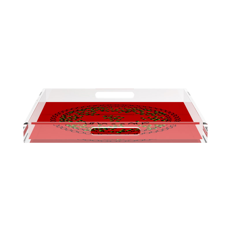 Christmas Berries Green Red Acrylic Square Decorative Tray, 18"W x 18"D x 2"H