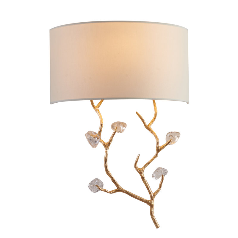 1 Light Wall Sconce With White Shade and Glass Petals, Gold