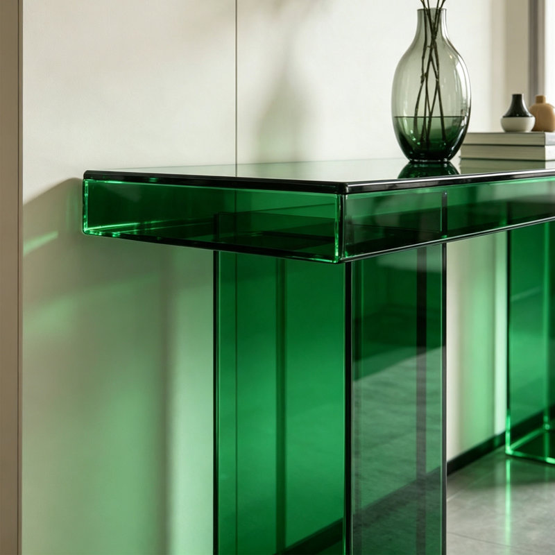 Console verte en acrylique, H 27,56 po x l 55,12 po x P 13,78 po
