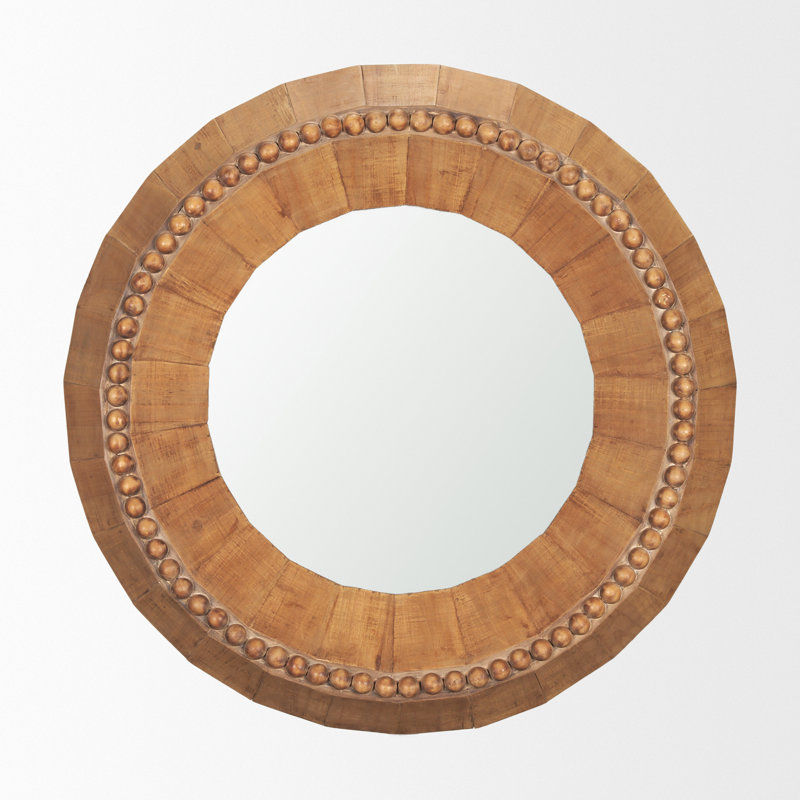 Merrial Round Mirror, Light Brown, 29.92" H x 29.92" W x 4.13" D