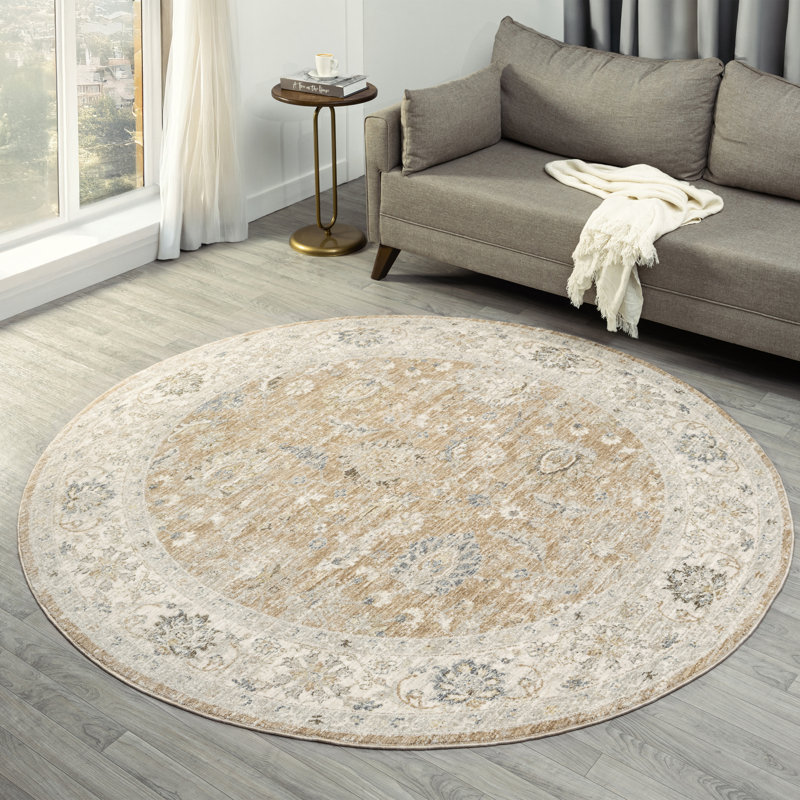 Tapis d'intérieur tissé à motif floral filigrané Beatrice, 6 pi 6 po x 6 pi 6 po