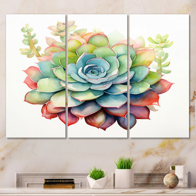 " Blossoming Succulent In Tender Retro Blue " 3 - Pieces