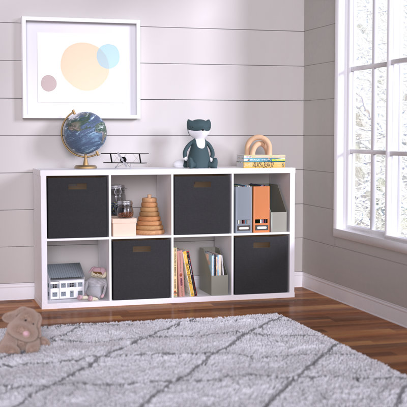 Bibliothèque décorative à 8 cubes avec bacs en tissu de qualité supérieure, Blanc/Noir