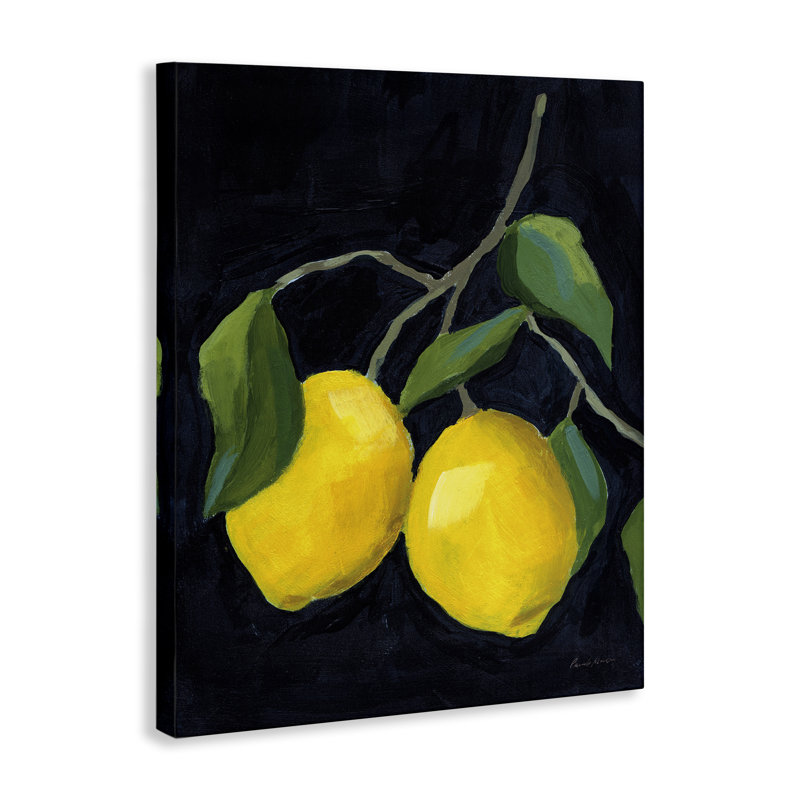 "Deux citrons sur toile noire" par Pamela Munger, H 30 po x l 24 po