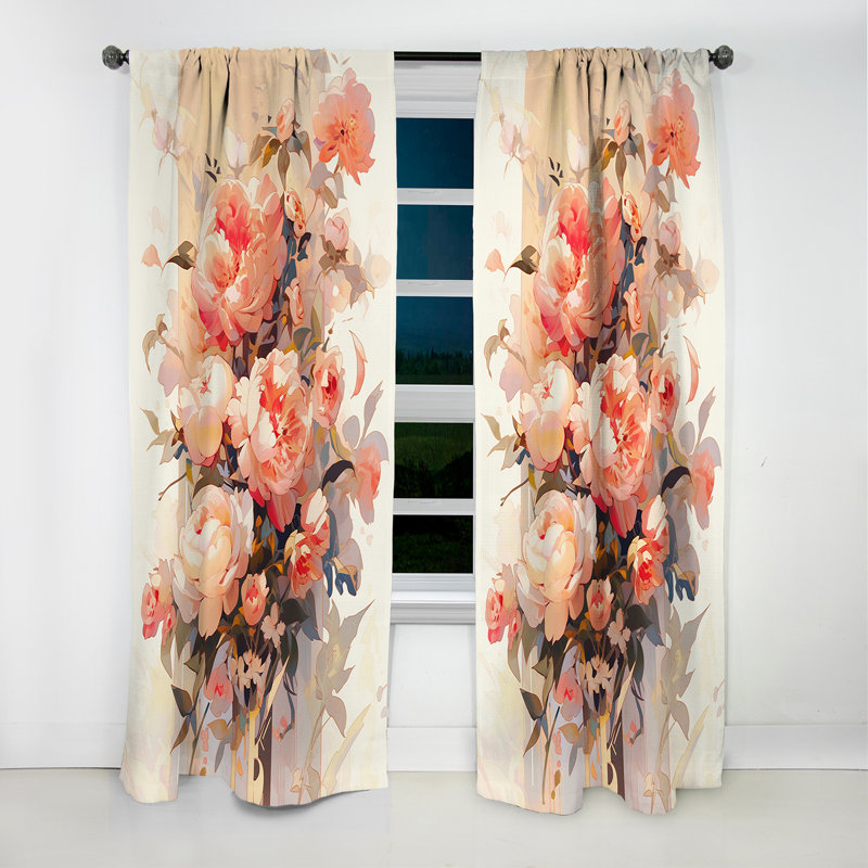 Caln - Peony Curtain - Blackout Floral Curtain - 1 Panels, 52" W x 63" L