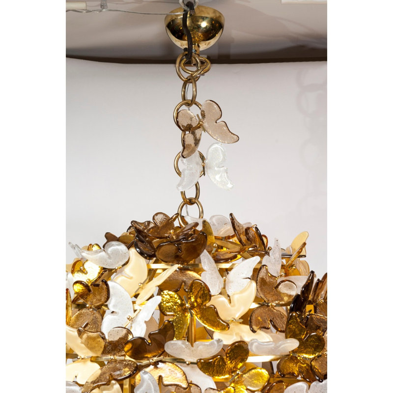 LUSTRE PS1301 MURANO SPUTNIK, 35 po de largeur x 35 po de profondeur x 59 po de, Ambre, Laiton antique