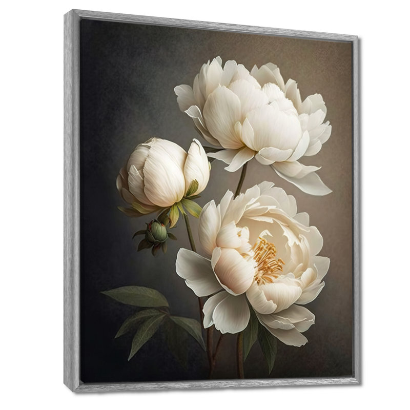 Fleurs de pivoines IV - pivoines, impressions sur toile, H 20 po x l 12 po, Encadrement argenté