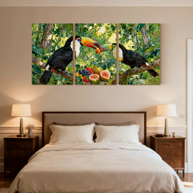 «Birds Toucan Birds Forest fruits», ensemble de 3 impressions sur toile, H 18 po x l 36 po