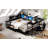 Queen Size Corner Bed Frame with Bookcase, 2 Underbed Storage Drawers, LED Light & Charging Station, Left-Right Interchangeable, Modern, Black-589798188-589798189