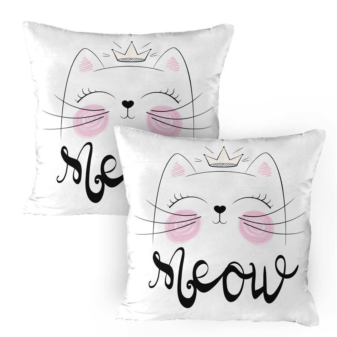 Kissenbezug Packung mit 2, Charming Meow Princess, Baby Pink Hell Grau