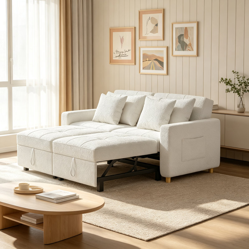 2 Seater Linen Sofa Bed, White