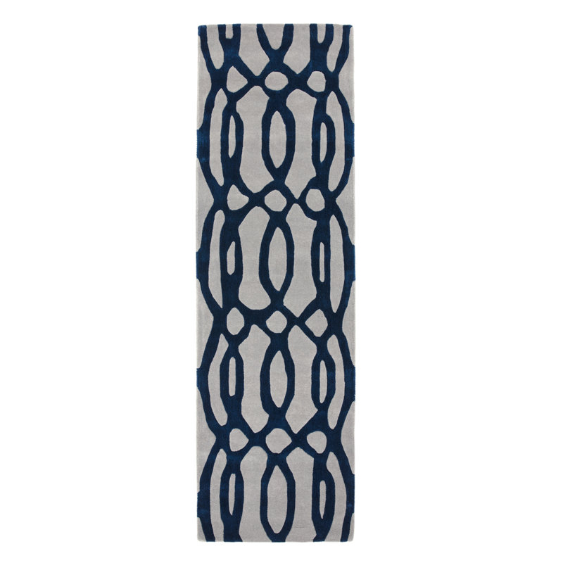 Louise Geometric Wool Hand Woven Area Rug, Runner 70 x 240cm