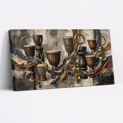 Tambour africain et rubans à motifs, art mural