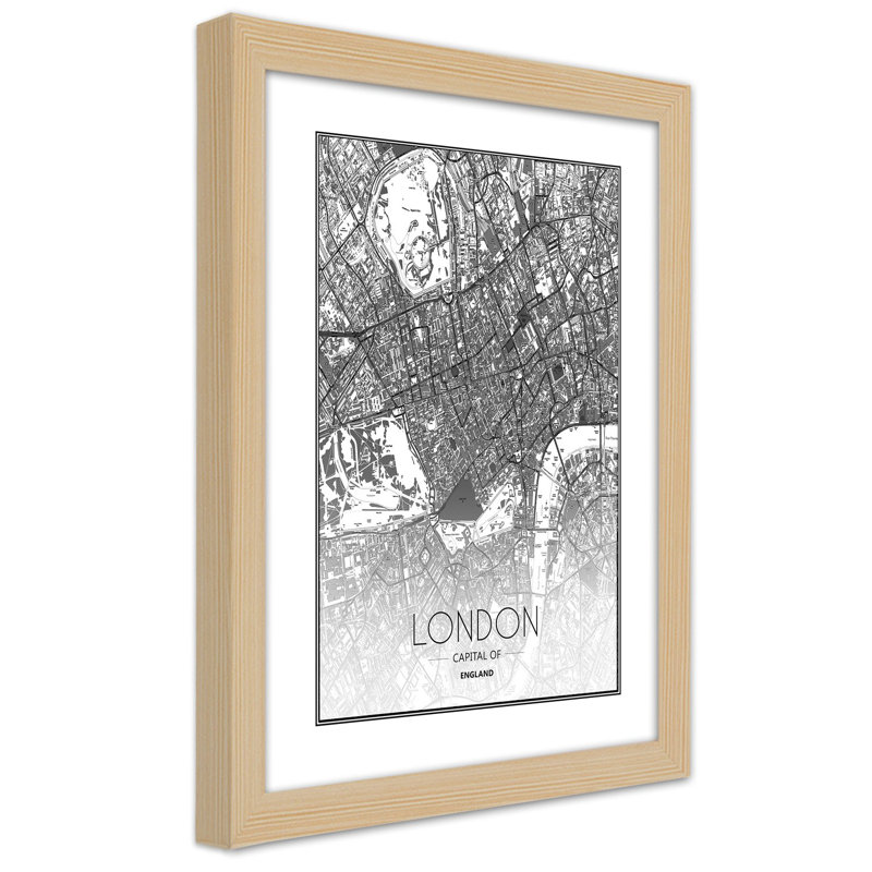 Plan Of The City Of London - Single Picture Frame Print, Tan, 90cm H x 60cm W