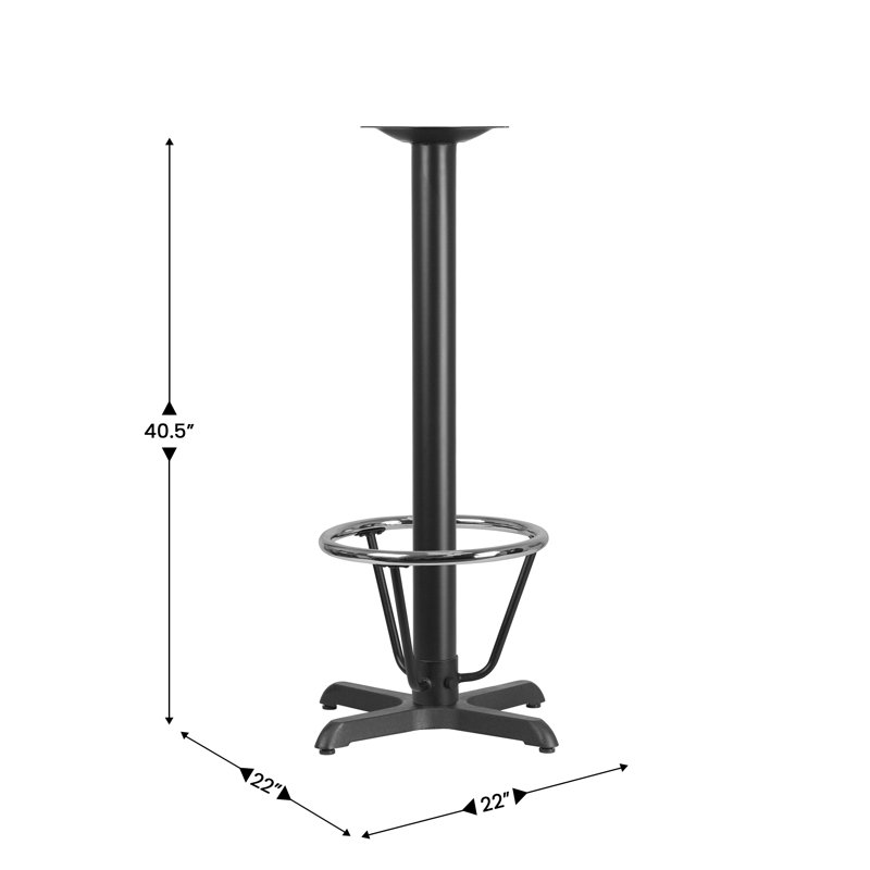 Table de restaurant 22 po x 22 po avec base en X et colonne de 3 po de hauteur, 42" H x 22" L x 22" D