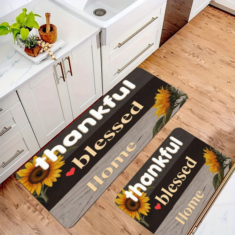 Tapis de cuisine tournesol brun, paquet de 2 tapis de ferme pour coin cuisine et petit-déjeuner