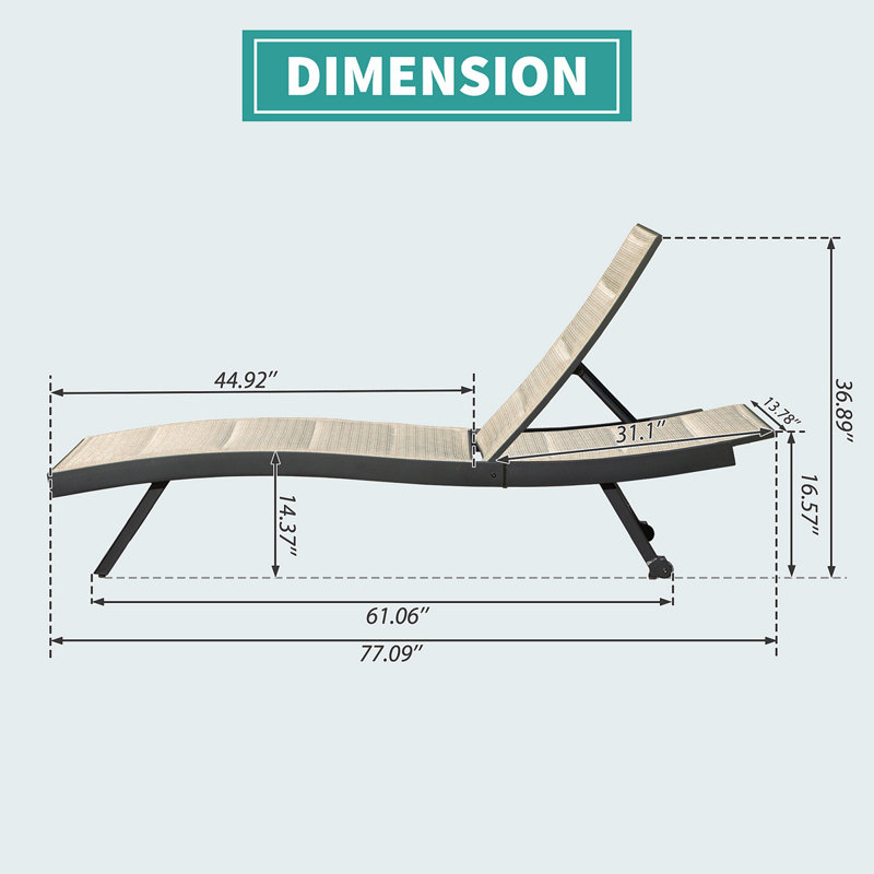 Patio Chaise Lounge Set Of 2, Outdoor Lounge Chairs, Aluminum PVC-coated polyester Pool Lounger With Adjustable Back For Beach Poolside Lawn Sunbathing