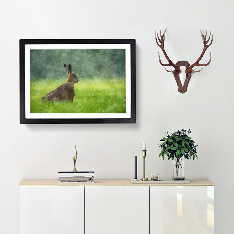 Lone Hare - Picture Frame Painting Print, 45cm H x 63cm W x 2cm D, Black Framed