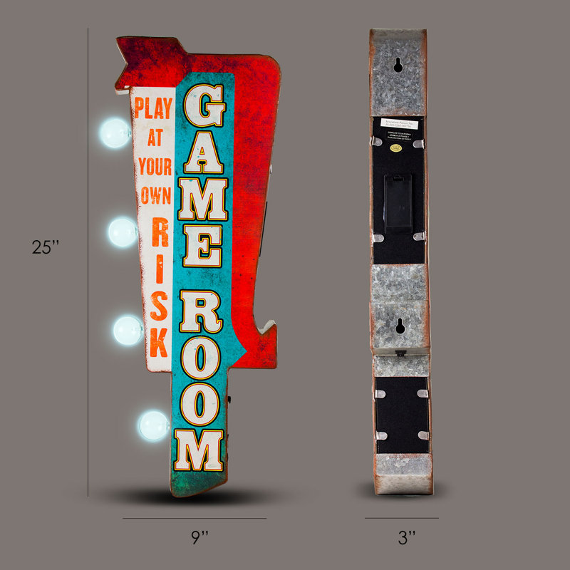 Play at Your Own Risk Game Room LED Marquee Sign