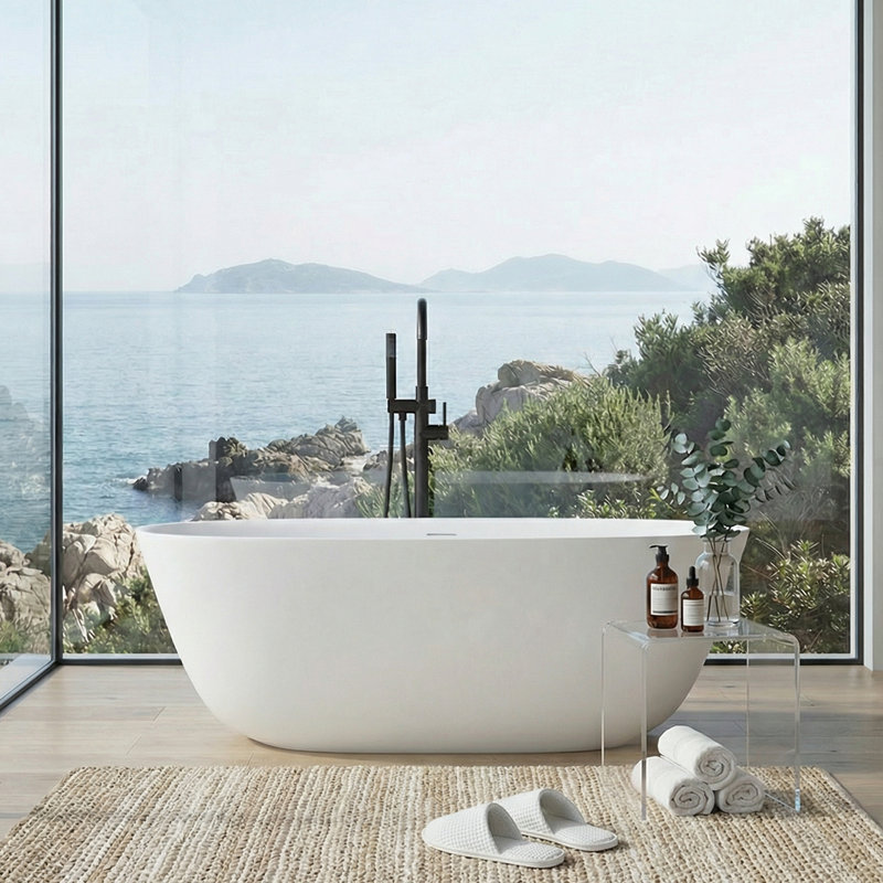 Baignoire de trempage autoportante à surface solide 67 po. X 33,46 po.
