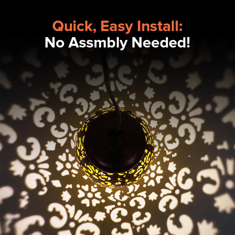 Bronze Moroccan Solar Powered Hanging Lanterns with LED Lights (Set of 2)