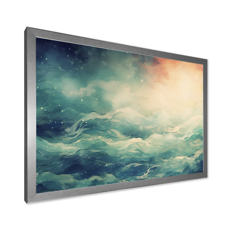 " Sunset Over The Wild Ocean Waves ", 12" H x 20 " W x 1" D, Silver Single Picture Frame
