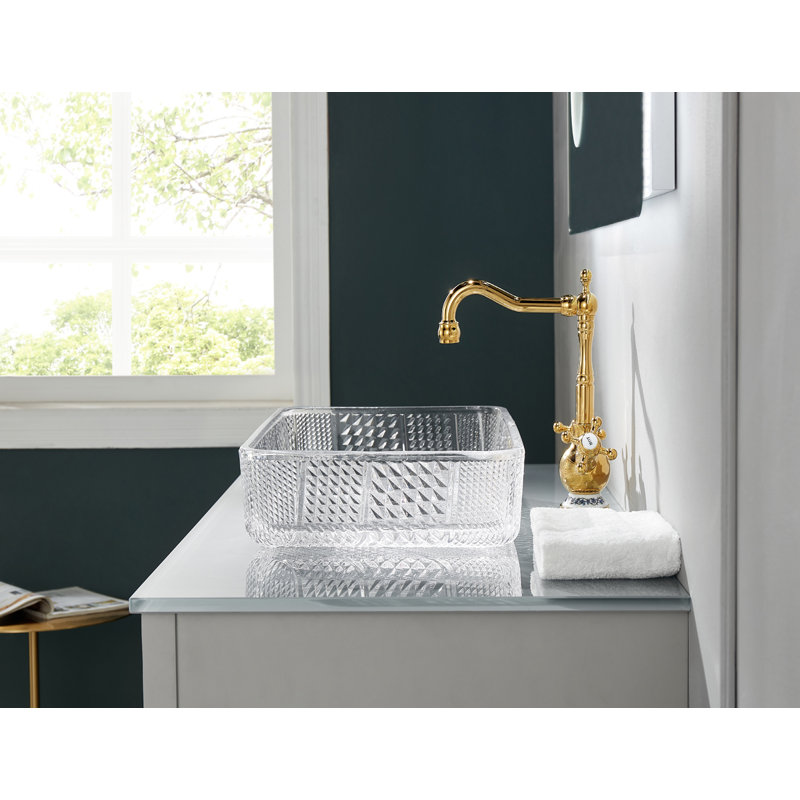 Lavabo de salle de bain vasque rectangulaire en verre 13 "Fanwin Star