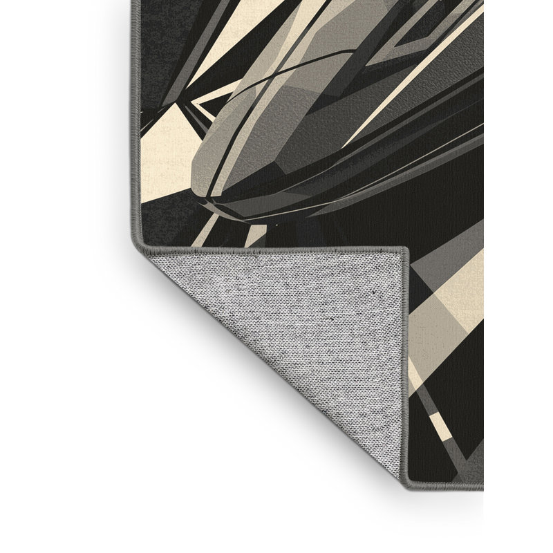 Machine Washable Potts High Speed Bullet Train Sleek & Chic Modern Geometric Rug in Brown – Gray Binding, 8x10