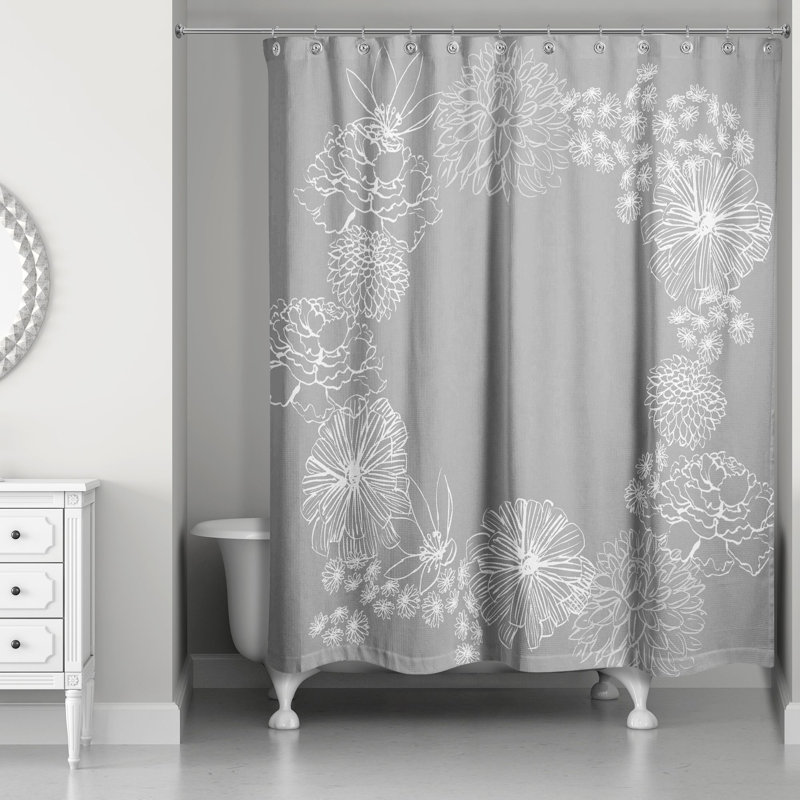 Warrenup Floral Shower Curtain, Light Gray
