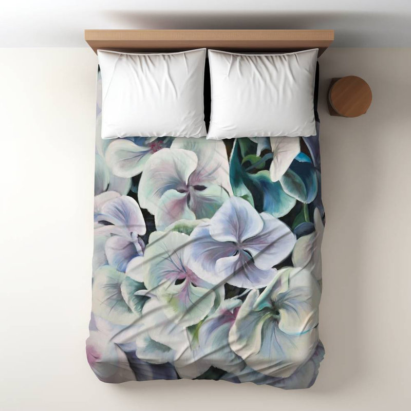Housse de couette botanique mauve | Décor coloré d'hortensias, Housse de couette pour lit simple, Mauve / vert floral 5