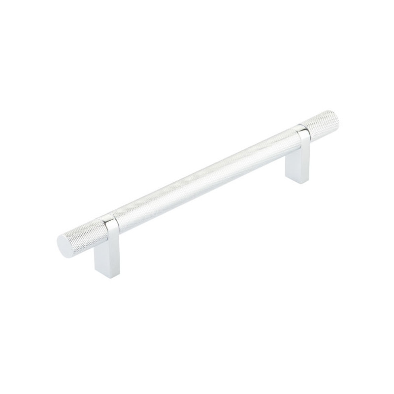 Emtek Select Cabinet Pull 6" C-C,  Rectangular Bar Stem, Knurled Bar, Polished Chrome, 8"