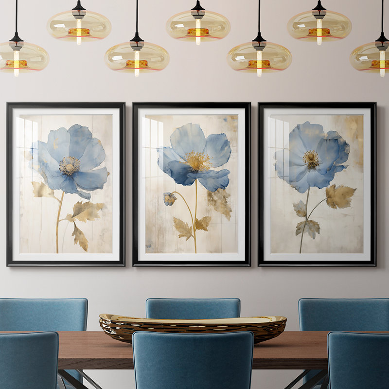 FLORAL Series LII - Impression sur mesure encadrée de qualité supérieure - 3 pièces, H 27 po x l 39 po, Noir
