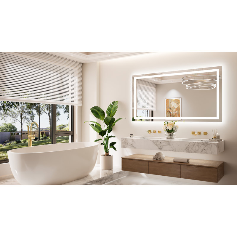 Front & Back LED Lighted Tempered Glass Dimmable Anti Fog Bathroom Vanity Mirror, 55" x 30"