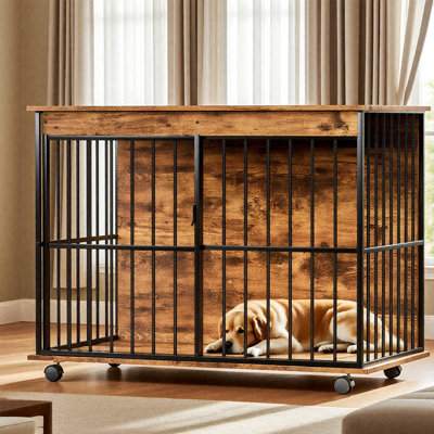 Meubles pour cage de chien, meubles pour grande cage avec plateau pour chiens de taille moyenne, chenil en bois