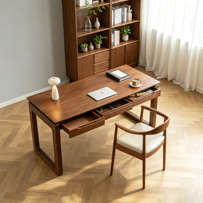 Bureau en noyer massif avec tiroirs