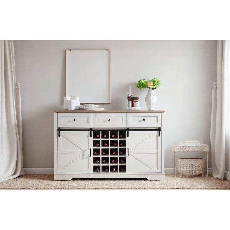 Buffet polyvalent rustique avec plusieurs options de rangement pour la maison