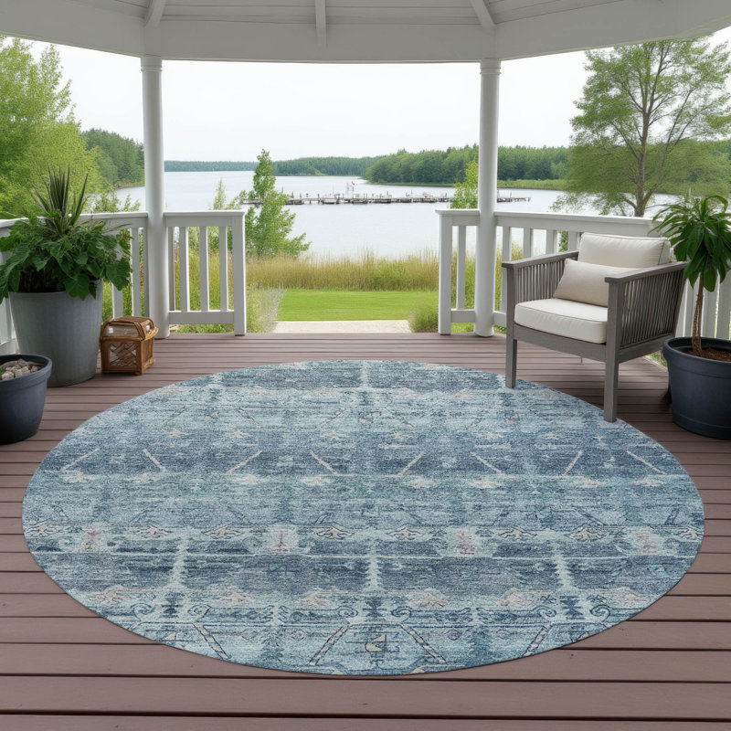 Tapis intérieur / extérieur lavable à la machine Chantille ACN2725 Global, En jean, Rond 8 pi