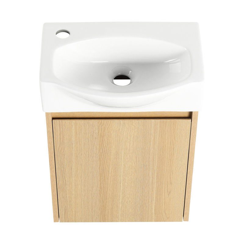 16 po Meuble-lavabo de salle de bain moderne 16 po, petite armoire en chêne pour la salle de bain, et design élégant avec des espaces compacts en céramique, facile à entretenir, élégant