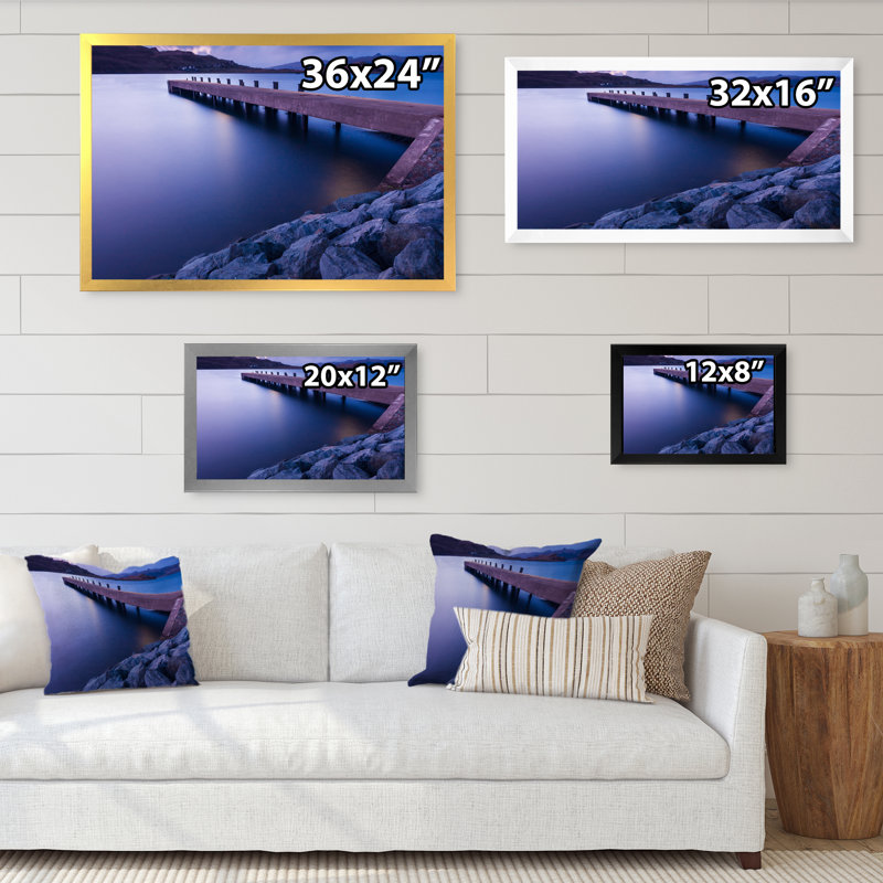 Pier on Purple Sunset Scenery - Photographie de cadre photo sur toile, Cadre photo noir, H 8 po x l 12 po x P 1 po
